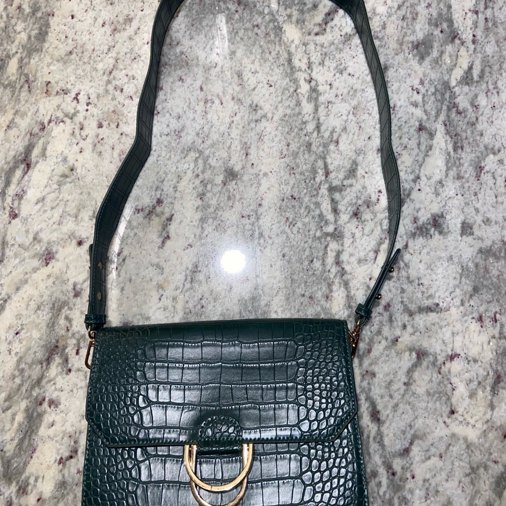 Madison West Dark Green Crocodile-Embossed Crossbody Bag